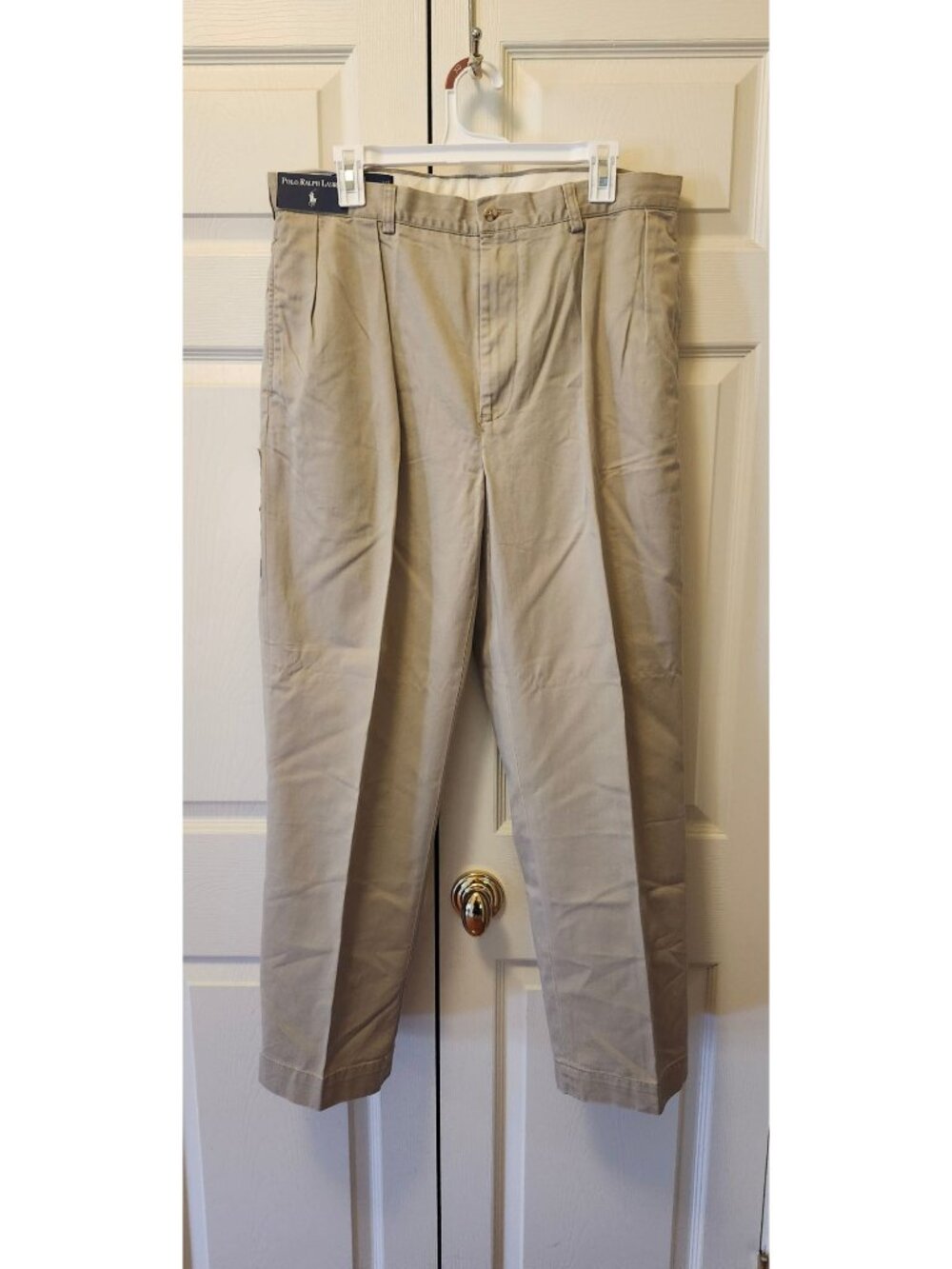 New Men Polo Ralph Lauren Khaki Pleated Class Fit Andrew Pants Size 36 x 30